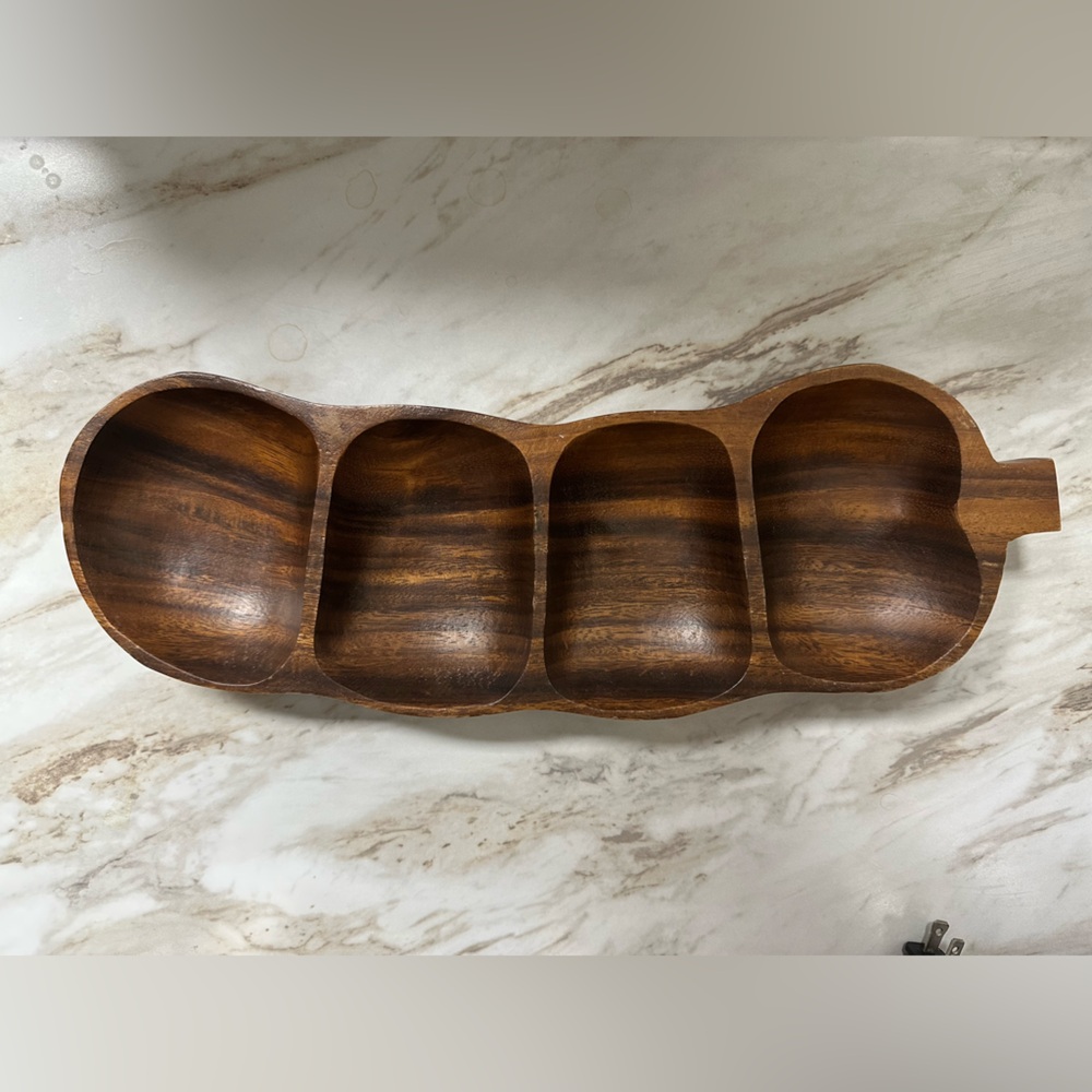 Mountain Wood Vintage Monkey Pod Wooden Four Pocket Hand Carved Tray